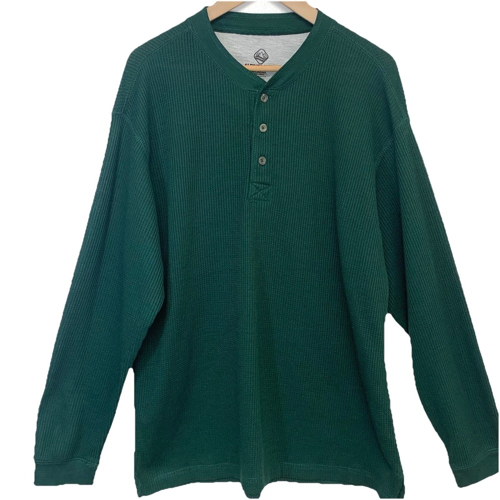 Alpine Lakes  Waffle Knit Henley Shirt Men XL Green Long Sleeve Casual‎ Workwear